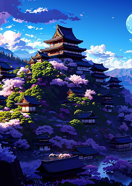 Japanese Castle with Cherry Blossoms