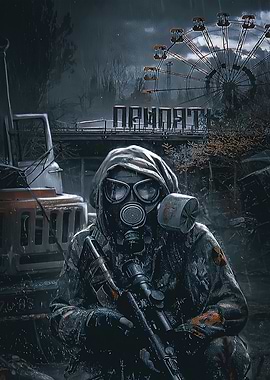 Post-Apocalyptic Gas Mask Soldier in Pripyat