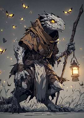 Lizardfolk Wanderer with Lantern