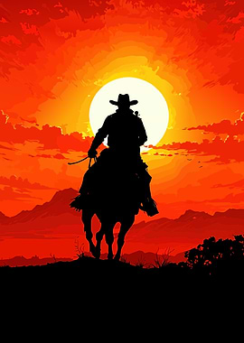 Cowboy Silhouette at Sunset