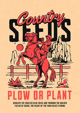Country Seeds Cowboy Horse Vintage Poster