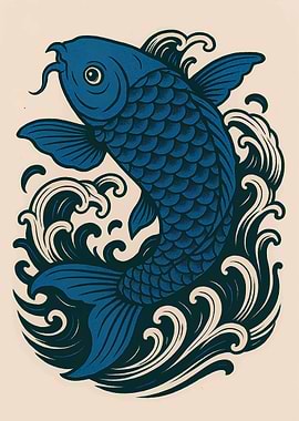 Serene Koi in Ocean Waves Art