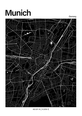 Munich Black and White Map
