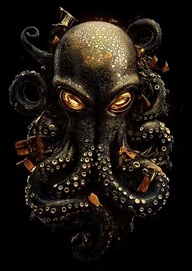 Golden Octopus on Black Background