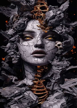 Stone Woman with Golden Accents