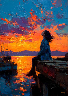 Sunset Reverie – Impasto Harbor Scene