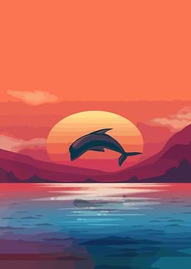 Dolphin Sunset Illustration