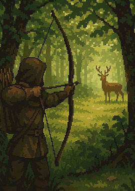 Pixel Art - Archer Aiming at Deer