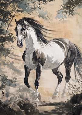 Running Pinto Horse Painting