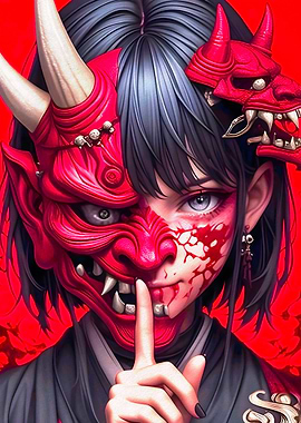 Anime Girl with Oni Mask