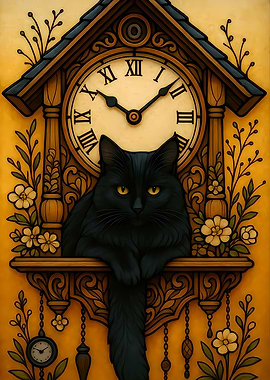 Black Cat Cuckoo Clock Art
