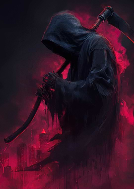 Grim Reaper in a Dark Cityscape