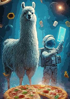 Llama Astronaut Pizza Space