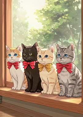 Four Cute Kittens with Bows
