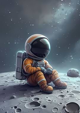 Cartoon Astronaut Sitting on the Moon