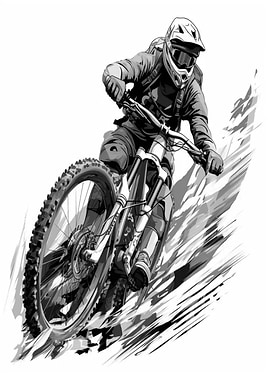 Mountain biker in action, black and white