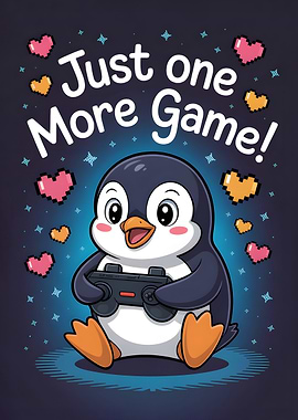 Cute Penguin Gamer - Just One More Game