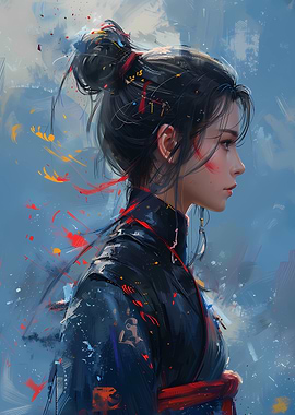 Asian Woman Portrait with Artistic Splatters