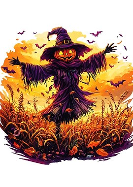 Halloween Scarecrow with Pumpkin Head