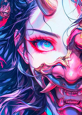 Anime Girl with Oni Mask