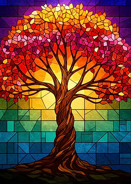 Stained Glass Autumn Tree