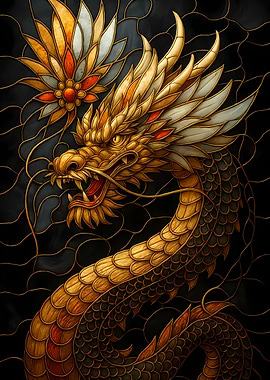 Golden Dragon Stained Glass Art