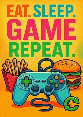 Eat, Sleep, Game, Repeat Illustration
