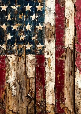 Vintage American Flag on Wood