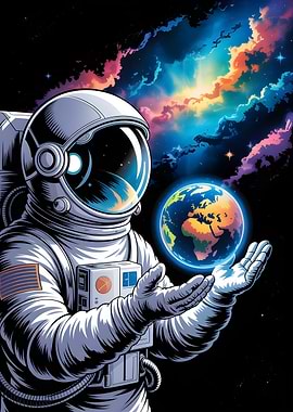 Astronaut Holding Earth in Space