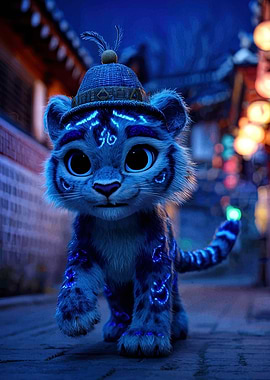 Blue Tiger Cub with Hat