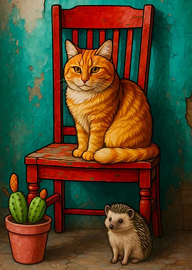 Cat on Chair with Friends