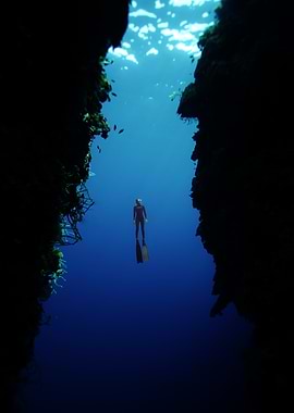 Deep Sea Diver in Blue Abyss