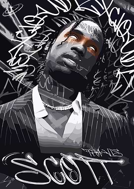 Travis Scott Portrait with Graffiti