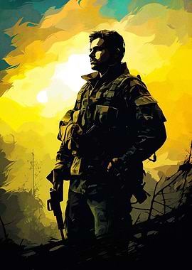 Soldier in Camouflage with Rifle