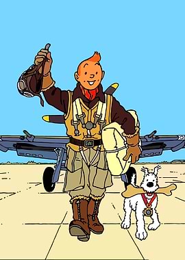 Tintin and Snowy as Aviators
