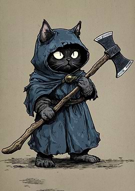 Hooded Cat Warrior with Axe