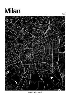Milan Black and White Map
