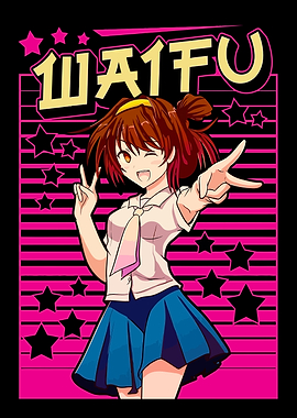 Waifu Anime Girl with Peace Sign