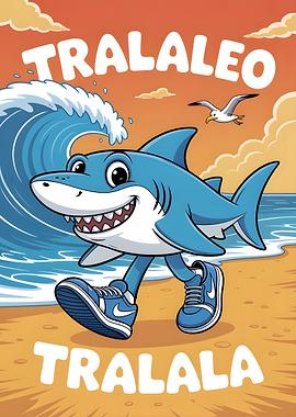 Cartoon Shark Walking on Beach