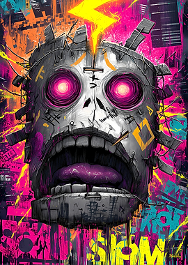 Neon Skull – Cyberpunk Expressionist Graffiti