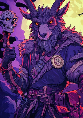 Anthropomorphic Goat Warrior with Skull Staff