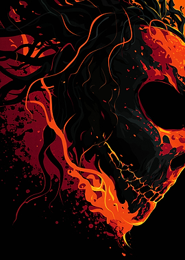 Fiery Skull Abstract Art