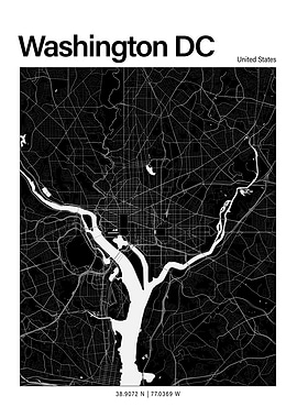 Washington DC Black and White Map