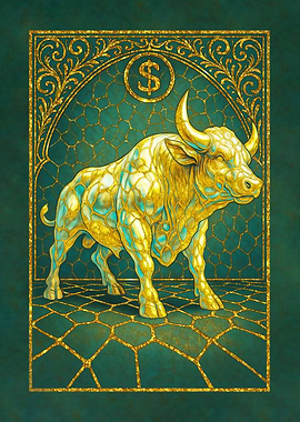 Golden Bull with Dollar Sign