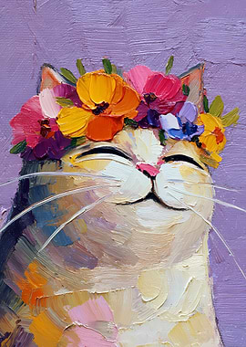 Cat with Flower Crown Painting