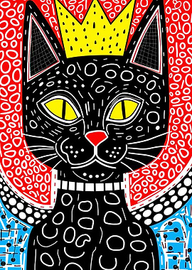Abstract Cat with Crown Illustration