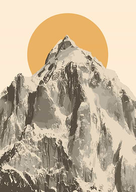Mountain Peak with Sun Illustration