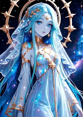 Celestial Anime Girl with Star Halo