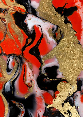 Abstract Red, Black, and Gold Swirls