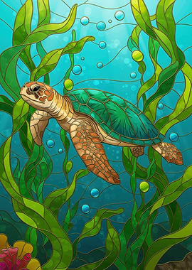 Sea Turtle Stained Glass Illustration